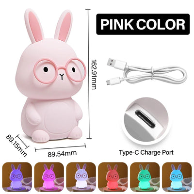 Cute Rabbit Night Light For Kids Bedroom Rabbit Animal Silicone Nursery Sleeping Lamp Touch Control Nightlights For Baby Gifts