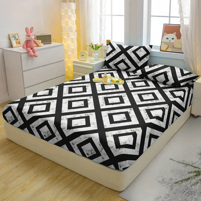 1 Simple Modern Geometry Printed Matte Fitted Sheet, Bedroom Printed Bed Cover, Bedding (Excluding Pillowcases)