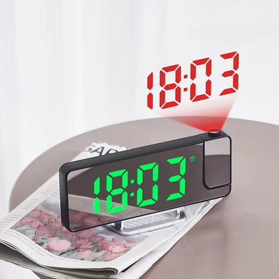 180° Rotation Projection Alarm Clock Temperature Date Night Mode Snooze Table Clock 12/24H USB Projector LED Digital Clock