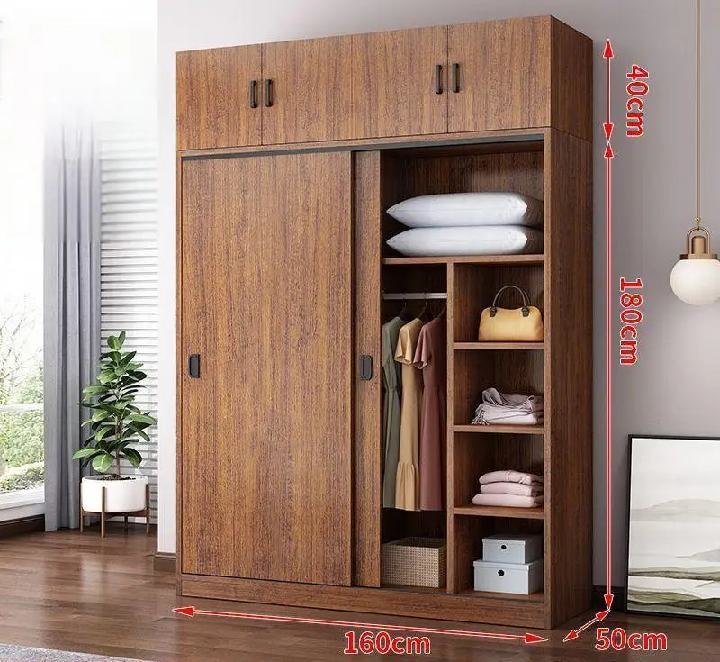 Household Bedroom Modern Simple Nordic Rental Room Simple Assembly Solid Wood Sliding Door  Large Wardrobe