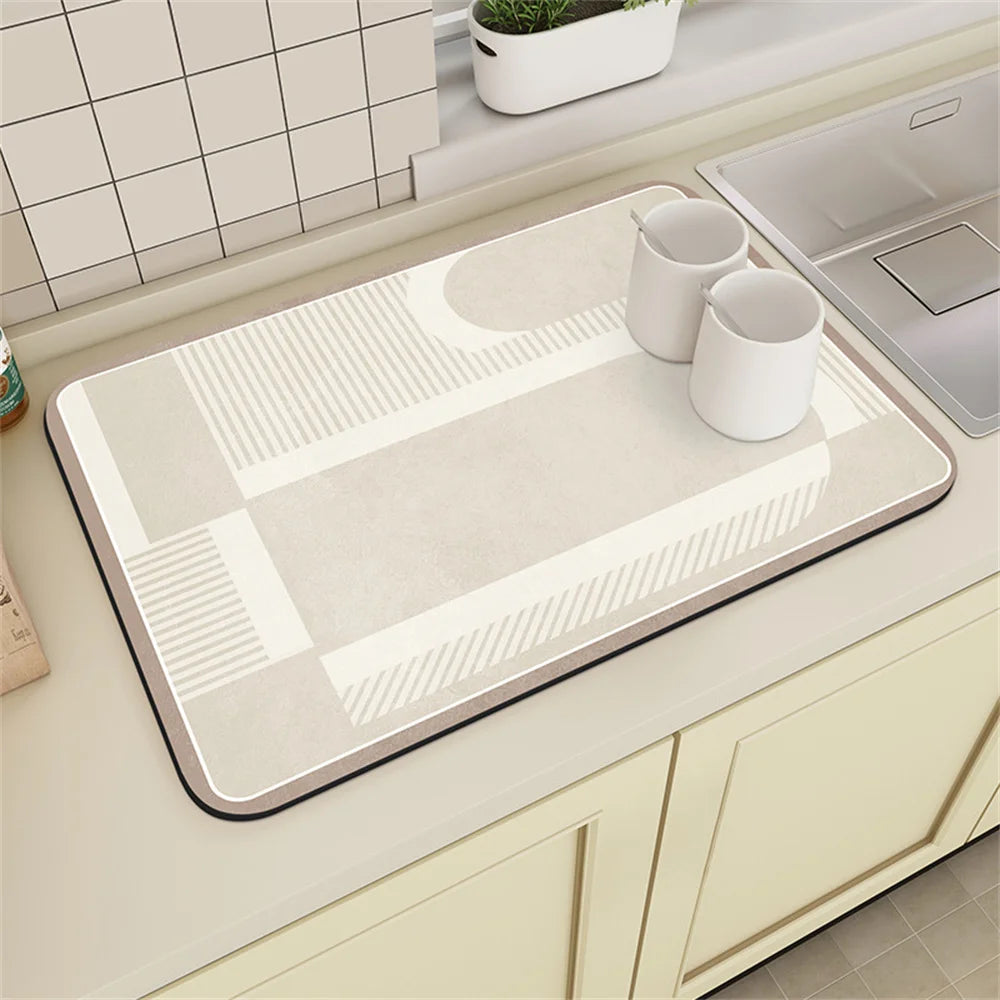 Coffee Machine Drain Mat Kitchen Countertop Absorbent Mat Cream Lines Simple Table Washable Dry Non-slip Mat