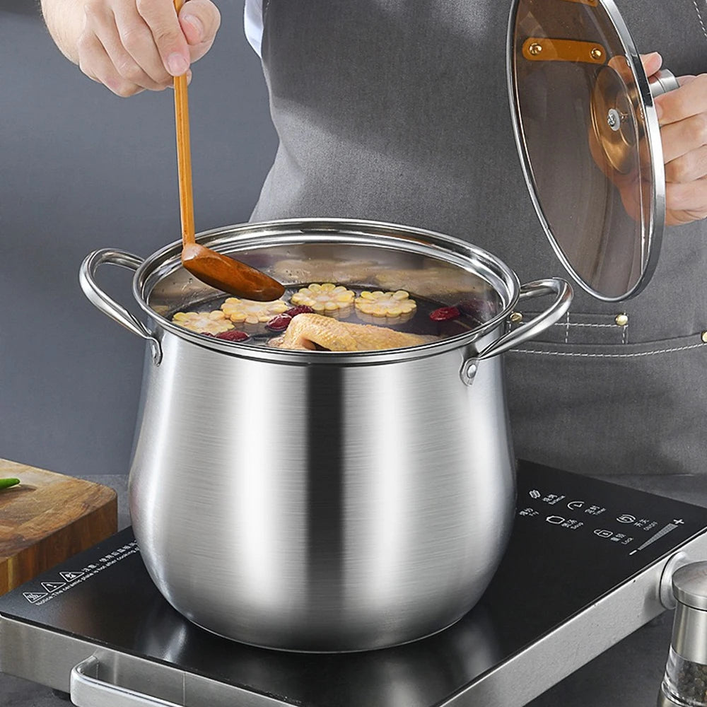 24cm Stainless Steel Soup Pot Large Capacity Home Cooking Pot Stew Chicken Induction Cooker Gas Stove Universal Kitchen Cookware