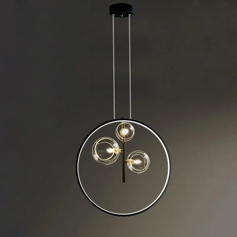 Nordic Simple and Elegant LED Pendant Lights Metal Ring Decoration Hanging Lamps Living Room Ceiling Chandelier Room Lamp