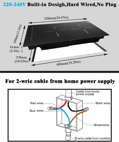 12 Inch Induction Cooktop 2 Burner Drop In Electric Cooktop, Induction Stove Top Ceramic Glass with Booster, Child Lock