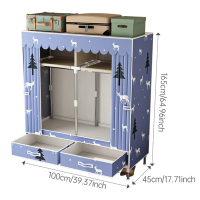 Small household simple wardrobe rental housing with all steel frame durable cloth with 2 drawers 4 shelving storage rack 2 hangi