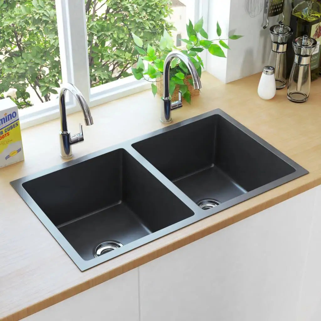 Premium Handmade Black Stainless Steel Kitchen Sink - Durable & Stylish Design