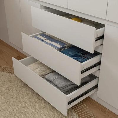 Large Armoire Wardrobe Closet with Drawers and Shelves, White Bedroom Armoires with 6 Doors 2 Hanging Rods