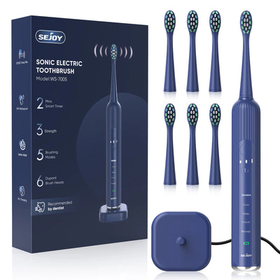 Sejoy Ultra-Whitening Sonic Toothbrush Rechargeable Electric Toothbrush 8 Brush Heads Wireless Charging 5 Modes Smart Timer