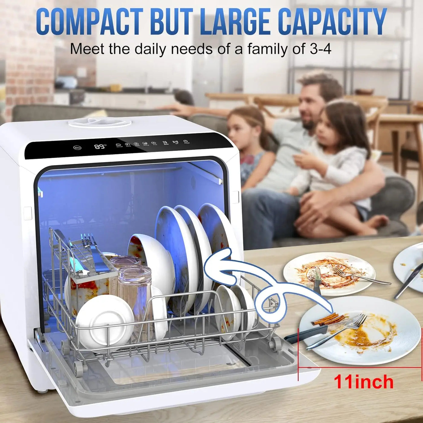 Dishwasher Countertop, IAGREEA No Hookup Needed Mini dishwasher with 5 L Built-in Water Tank & Inlet Hose, 6 Programs, 360° Dual