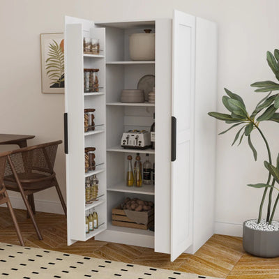 62.99in Kitchen Pantry Cabinet, White Freestanding Buffet Cupboards Sideboard, Kitchen Pantry Storage Cabinet