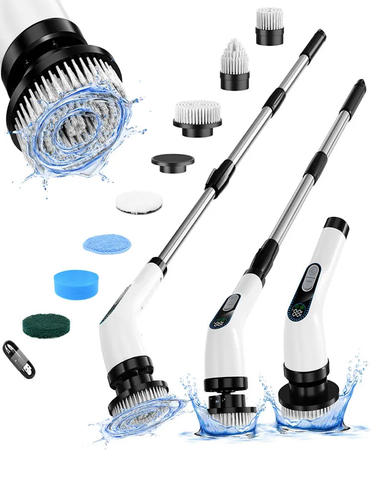 Electric Cleaning Brush Shower Cleaning Brush with 7 Interchangeable Drill Brush Heads Wireless Scrubber with Adjustable Handle