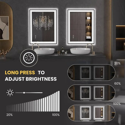 24"x36" Black Framed LED Bathroom Mirror Anti-Fog Dimmable Lighted Vanity Wall Memory Glass Explosion-proof Clear Reflection