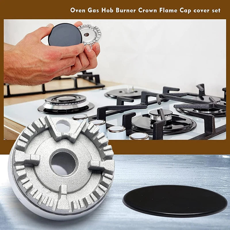 Set Oven Gas Hob Burner Flat Fire Cover Crown Flame Cap Gas Burner Flame Cap Fits Most Gas Stove Burners Accessories Stove