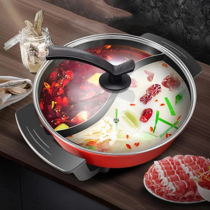 Barbecue Integrated Hotpot Shabu Soup Hot Pot Divided Electric Mandarin Duck Nonstick Round Chafing Dish Chinese Fondue Cookware