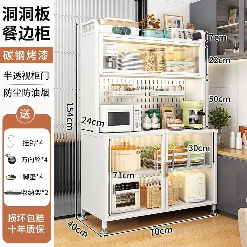 Modern Kitchen Cabinet Hutch Movable Full Door Glass Cabinet Storage Display Cupboards Muebles Cocina Multifunctional Furniture