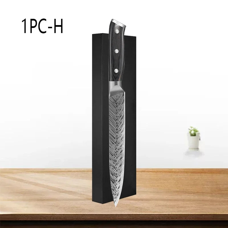 WXCOO Professional Kitchen Chef Knives Set Stainless Steel Boning Knife Damascus Steel Pattern Cleaver Fruit Bread Santoku Knife