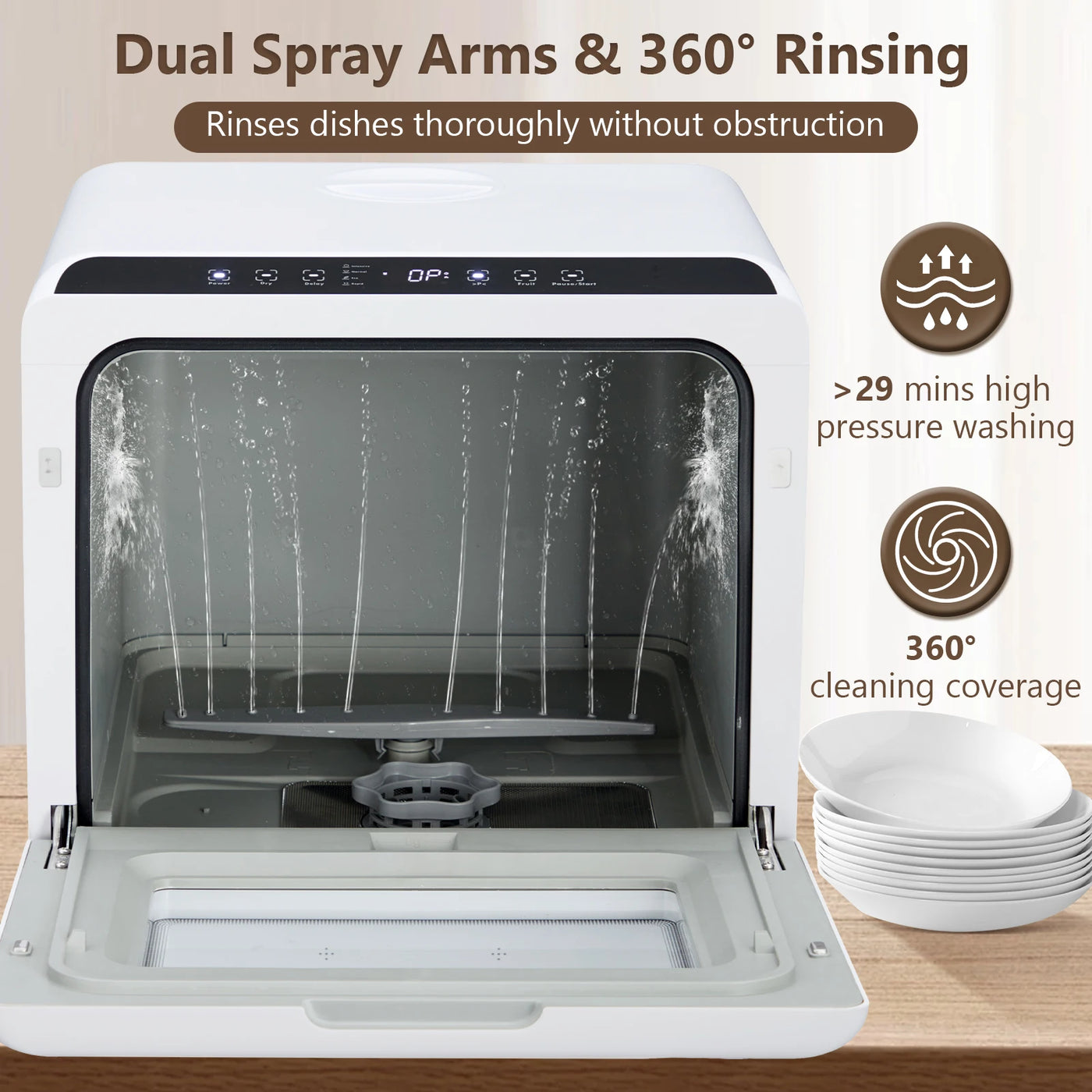 Portable Dishwasher,Countertop Dishwasher with 5L Water Tank,5 Programs, Dual Sprays,149℉ High Temp & Air Dry, Mini Dishwasher