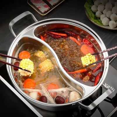 316 Stainless Steel 32cm Divided Hot Pots Fondue Chinese Soup Hotpots Induction Cooker Cooking Pot Twin Divided