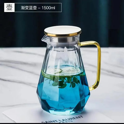 1PCS Diamond Texture Glass Teapot Set Hot Cold Water Kettle Water Jug Transparent Coffee Pot Home Water Carafe Glass Pitcher