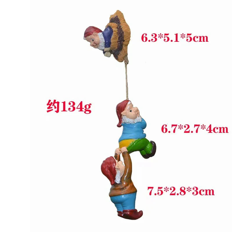 Resin Climbing Gnome Sculpture White Beard Dwarf Art Statue Courtyard Landscape Figurines Garden Tree Decoration Elf Pendant