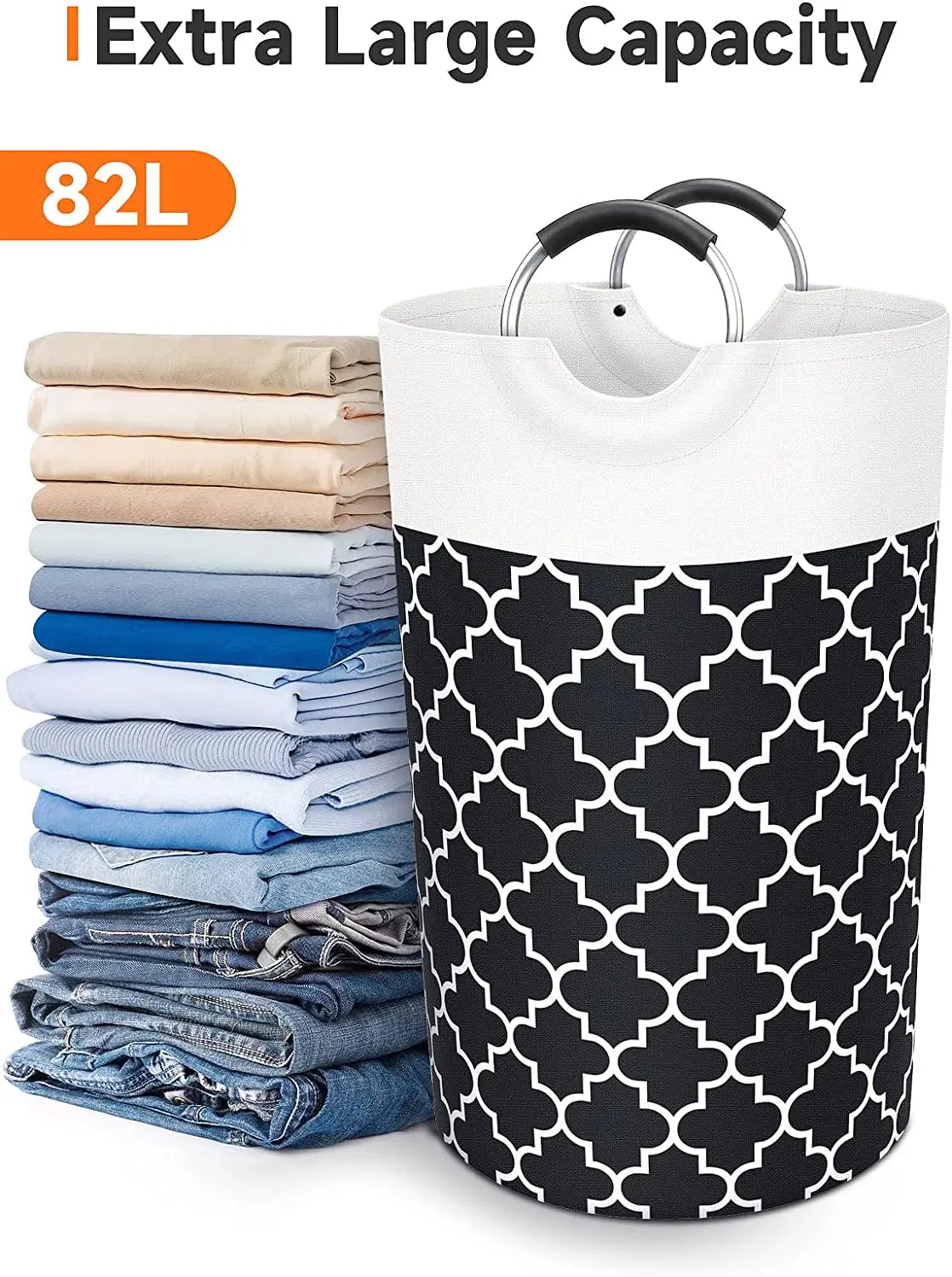 82L Large Clothes Basket Collapsible Tall with Handles Waterproof Laundry Storage for Flats Dormitory Family