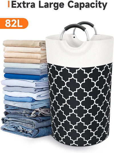 82L Large Clothes Basket Collapsible Tall with Handles Waterproof Laundry Storage for Flats Dormitory Family