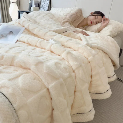 Warm Winter Blanket A Grade Heart Plush Taffeta Fleece Soft Thick Bed Blankets for Sofa Single Double Couple Furry Bedspread