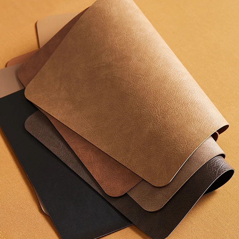 Light Luxury Solid Leather Placemat Coffee Brown PU Table Mat Waterproof Oilproof Heat-Insulated Plate Bowl Pad Table Decor