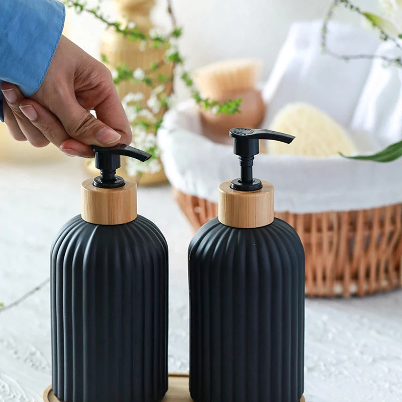 500ml Soap Dispenser with Bamboo Pump Refillable Hand Pump Bottle For Shampoo Conditioner Bathroom Liquid Lotion Container