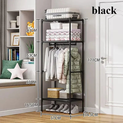 Simple Coat Rack Multi Layer Storages Wardrobe Single Row Space Saving Clothes Rack Household Floor Standing Clothing Hangers