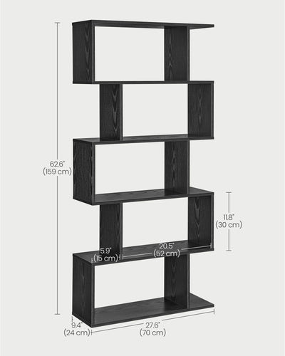 VASAGLE Bookshelf, 5-Tier Bookcase, Tall Display Shelf, Freestanding Storage Shelf, Room Divider, for Home Office, Living Room