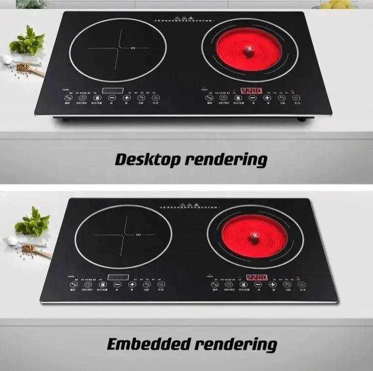 110V/220V Commercial 2 Hot Plates Electric Stove Induction Cookers  Double Induction Cooktop Touch Screen Gas Stove