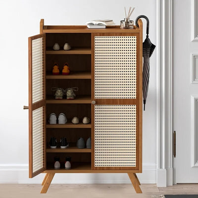 Modern7Layer Bamboo Shoe Cabinet，Woven Rattan Door - Self-Standing Hallway Finishing Cabinet，Suitable for Wardrobe and Corridor