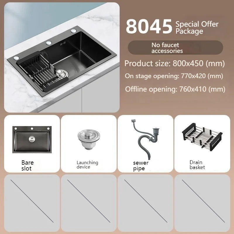 Stainless Steel Kitchen Sink Large Single Slot Undermount Basin Household Washbasin Multifunctional Sinks Apartment