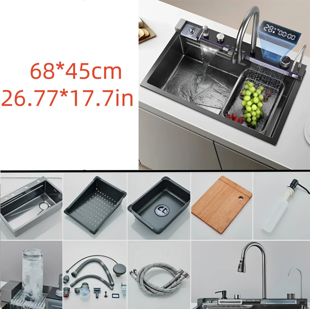 Kitchen sink, dual waterfall faucet, 5-button control, premium sink, manufacturer's lowest price