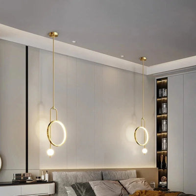 Gold Ring Pendant Light Modern Glass Ball Led Hanging Lamp Bedroom Bedside Minimalist Living Room Home Decor Ceiling Chandelier