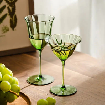 Nordic Retro Flower Wine Glasses Champagne Cup Set Crystal Goblet Glass Cocktail Glass Martini Cup Ribbed Pink Green Wine Glasse