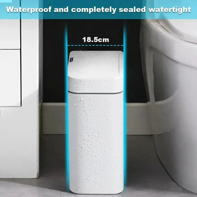 Smart Bathroom Trash Can Automatic Bagging Electronic Trash Can White Touchless Narrow Smart Sensor Garbage Bin Smart Home 15L