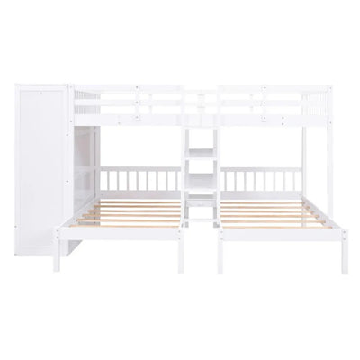 Bunk Bed,Full-Over-Twin-Twin Bunk Bed,Multifunctional bed with Shelves,Wardrobe and Mirror,Kids bedroom,No box spring required