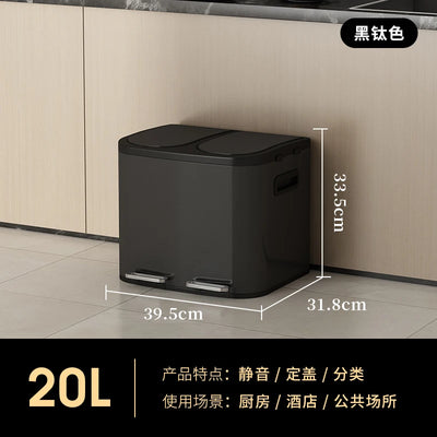 Kitchen Classification Garbage Bin 2-in-1 Household Dry Wet Separation Stainless Steel Pedal Double Bin with Lid Large Capacity