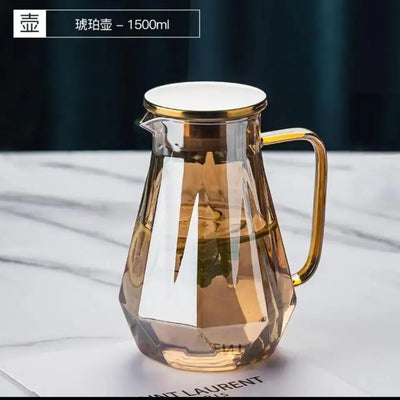 1PCS Diamond Texture Glass Teapot Set Hot Cold Water Kettle Water Jug Transparent Coffee Pot Home Water Carafe Glass Pitcher