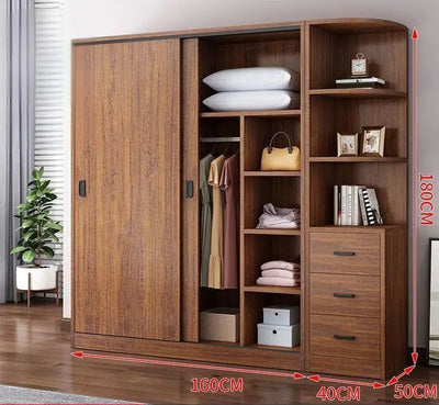 Household Bedroom Modern Simple Nordic Rental Room Simple Assembly Solid Wood Sliding Door  Large Wardrobe