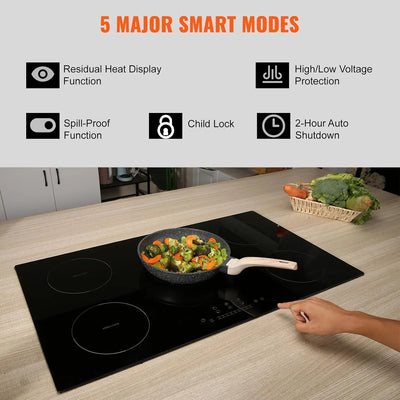 Built-in Induction Electric Stove Top 5 Burners,35 Inch Electric Cooktop,9 Power Levels & Sensor Touch Control