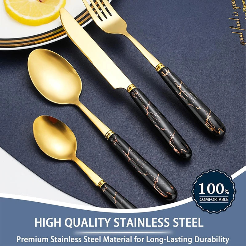 LMETJMA 24 Pcs Flatware Set Stainless Steel Knives Forks Spoons Cutlery Set Service for 6 Kitchen Utensil Tableware Set JT378