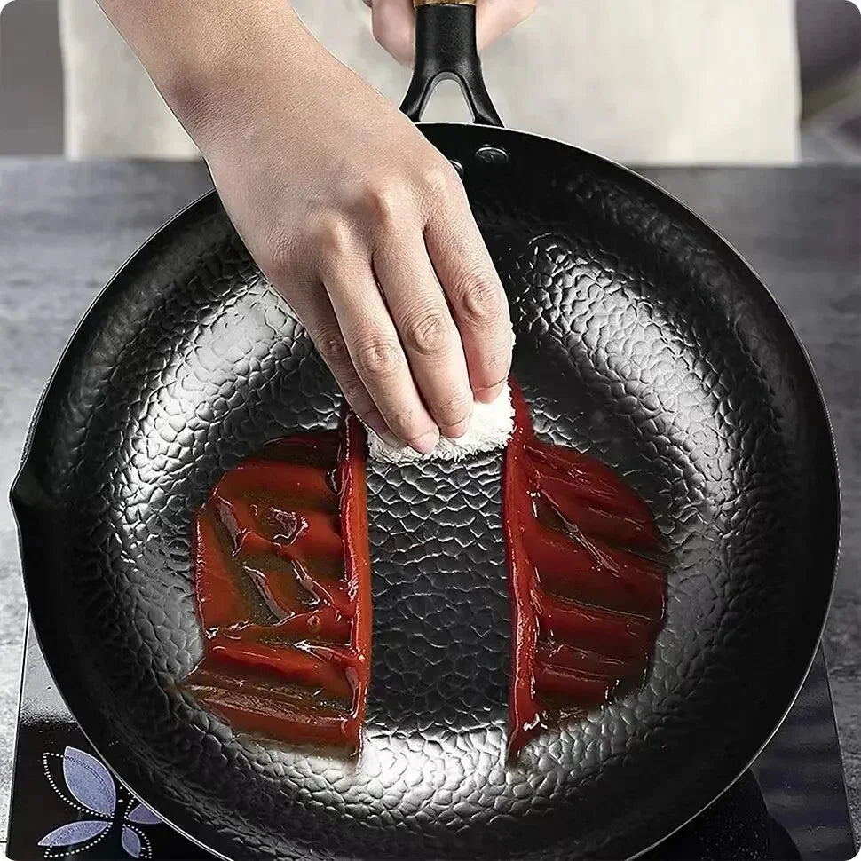 Uncoated Iron Pan Carbon Steel Wok Traditional 11" Gas Stove Induction Cooker Universa Kitchen Cookwar Non-stick Frying Pan