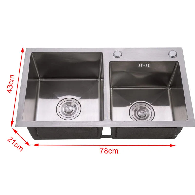 Stainless Steel Double Sink Wash Dishes With Drainer Deep Hidden Sink Bathroom Kitchen Accessories Household Items