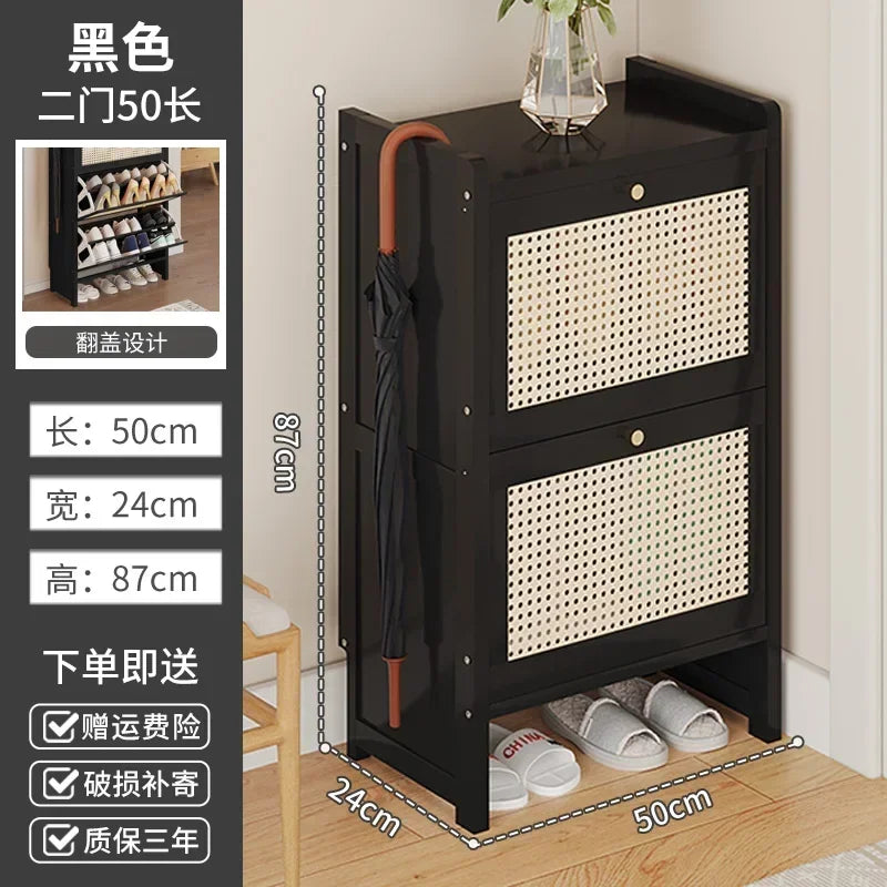 Bamboo Multi-layer Shoes Organization Rattan Flip Shoe Rack Living Room Against The Wall Boot Shelf Versatile Storage Cabinet