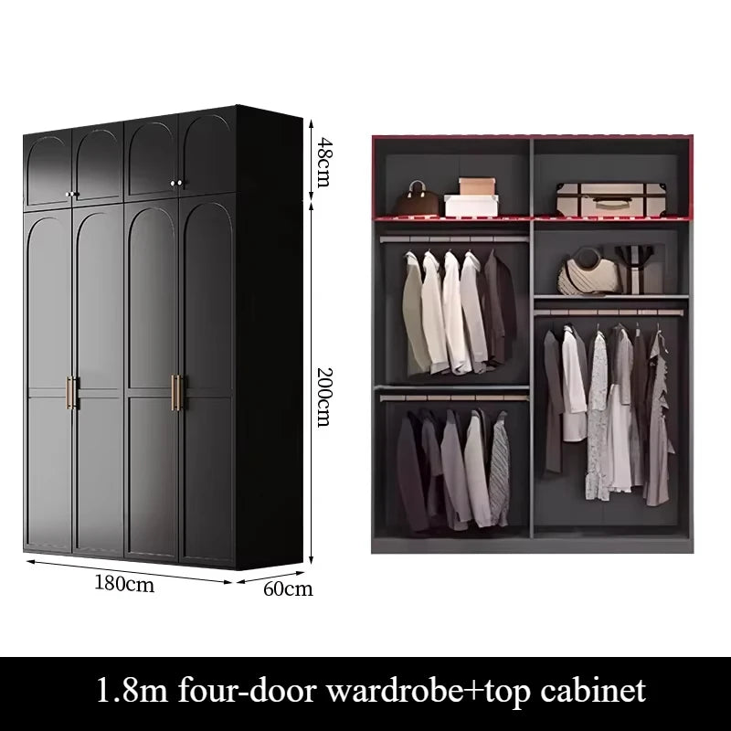 French Retro Style Black Wardrobes Storage Multilayer Cabinet Open Closets Wardrobes Bedroom Drawers Rangement Chambre Furniture