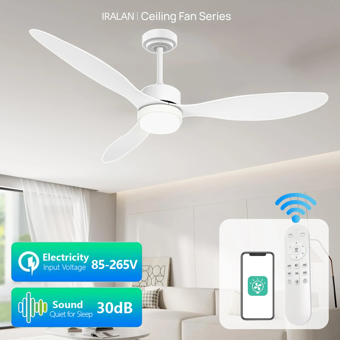 IRALAN Ceiling Fan With Light 52 Inch Large Remote Control DC Motor Reverse Wood Blades Fan Lighting High Quanlity Design Fans