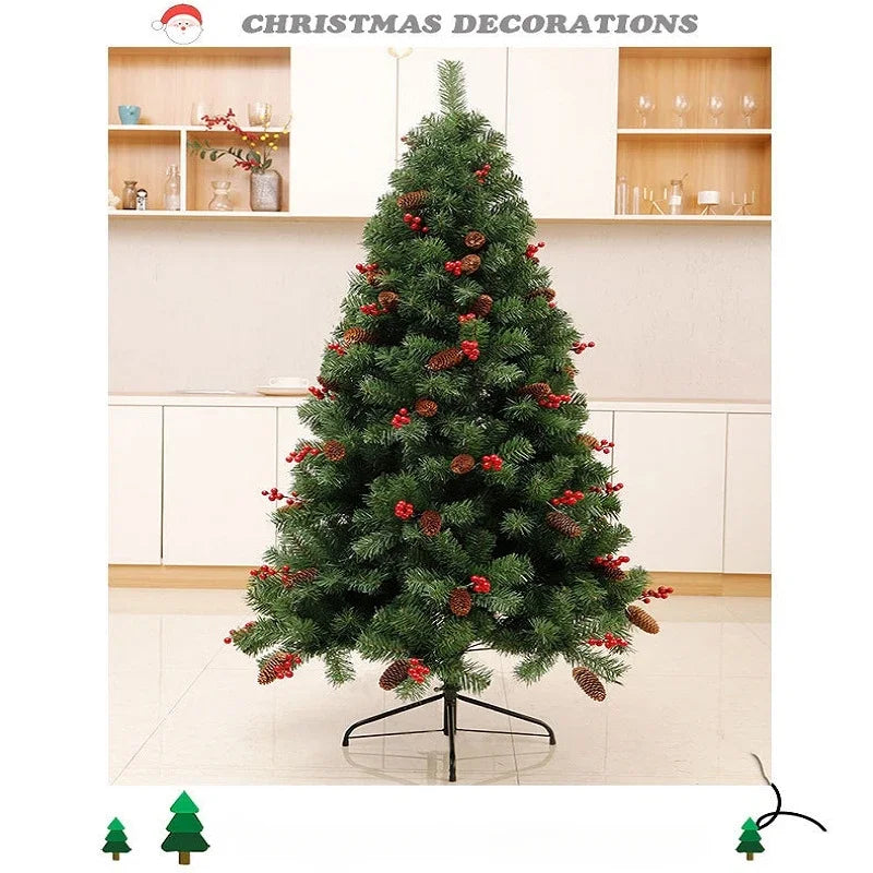 Christmas Supplies 120-240cm PVC Christmas Tree with Foldable Metal Base and Mixed Pinecones Red Fruit for Christmas Decoration